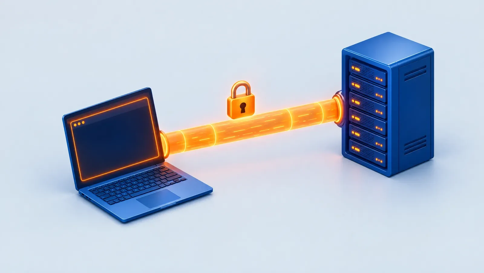 A laptop connected to a server through an encrypted SSH tunnel